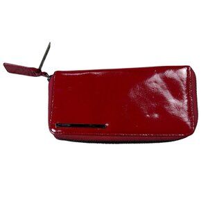 Kenneth Cole Red Patent Leather Zip-Around Wallet With Multiple Card Slots & Coi